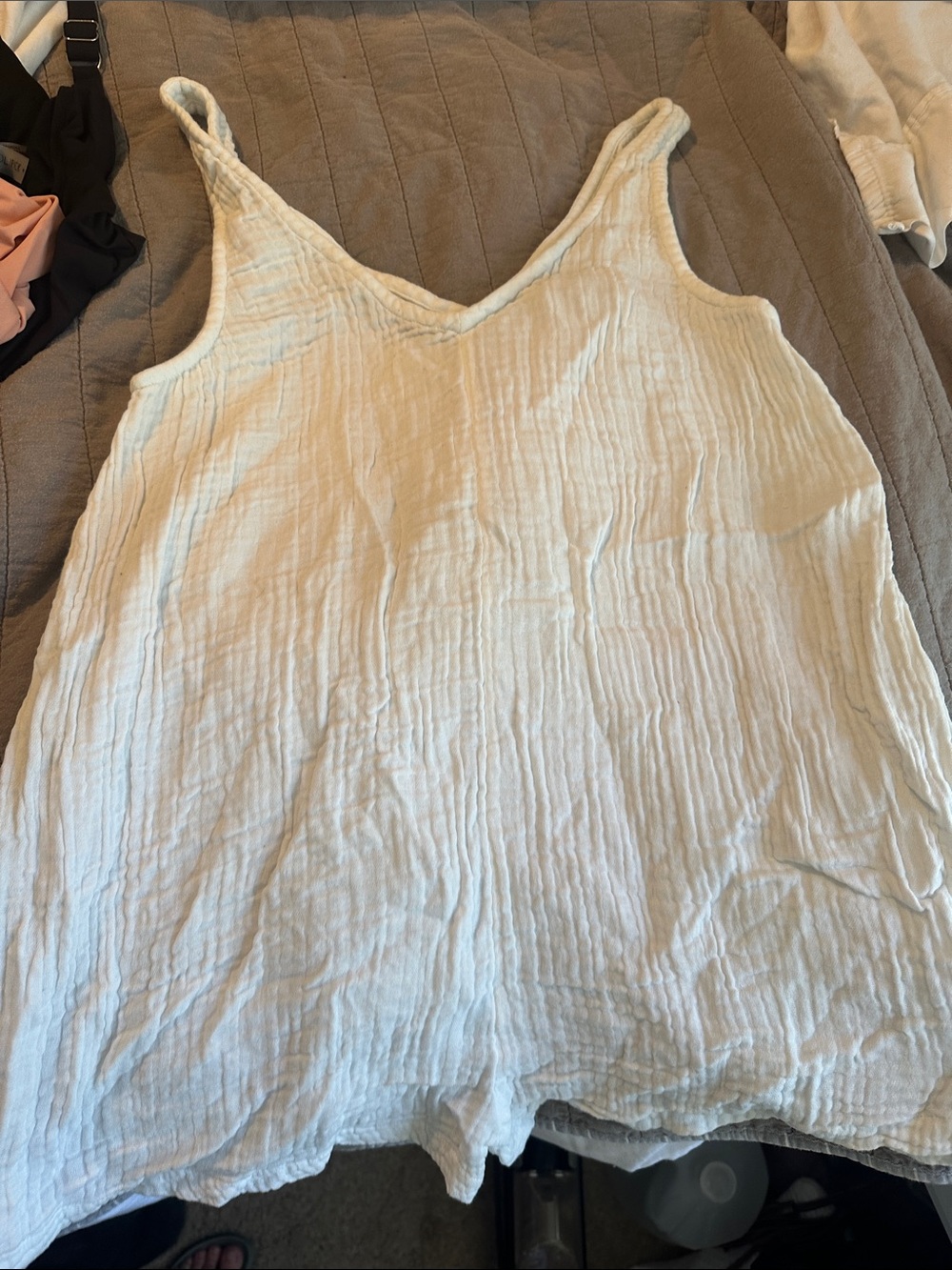 Women's White V-Neck Textured romper